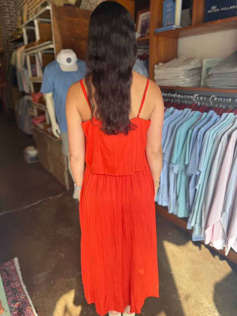 FINAL SALE - Fiore Crinkle Satin Tank Cabana Red