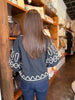 Black Puff Sleeve Embroidery Top