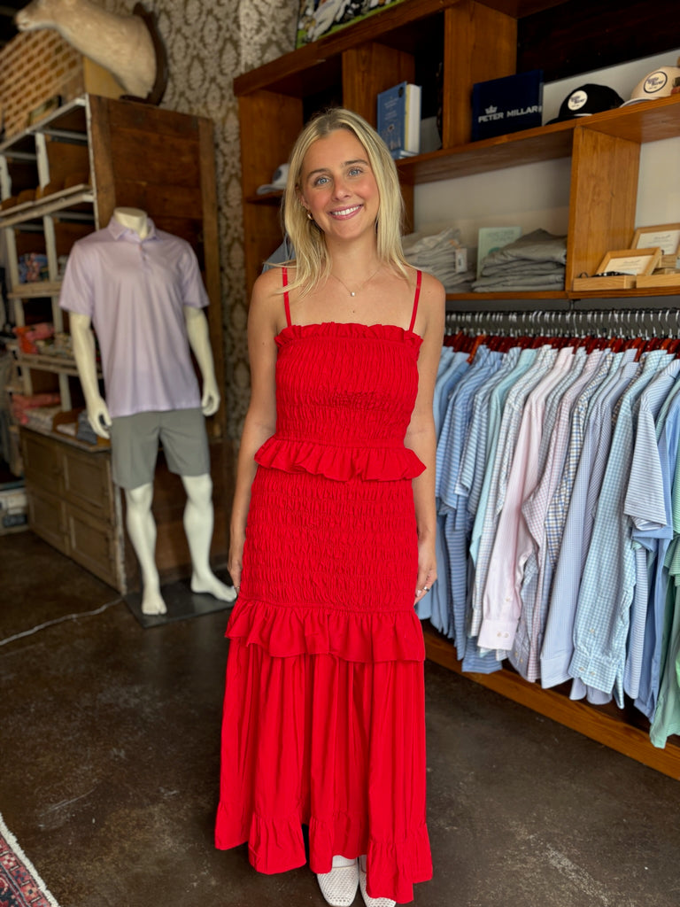 FINAL SALE - Red Smocked Maxi Dress