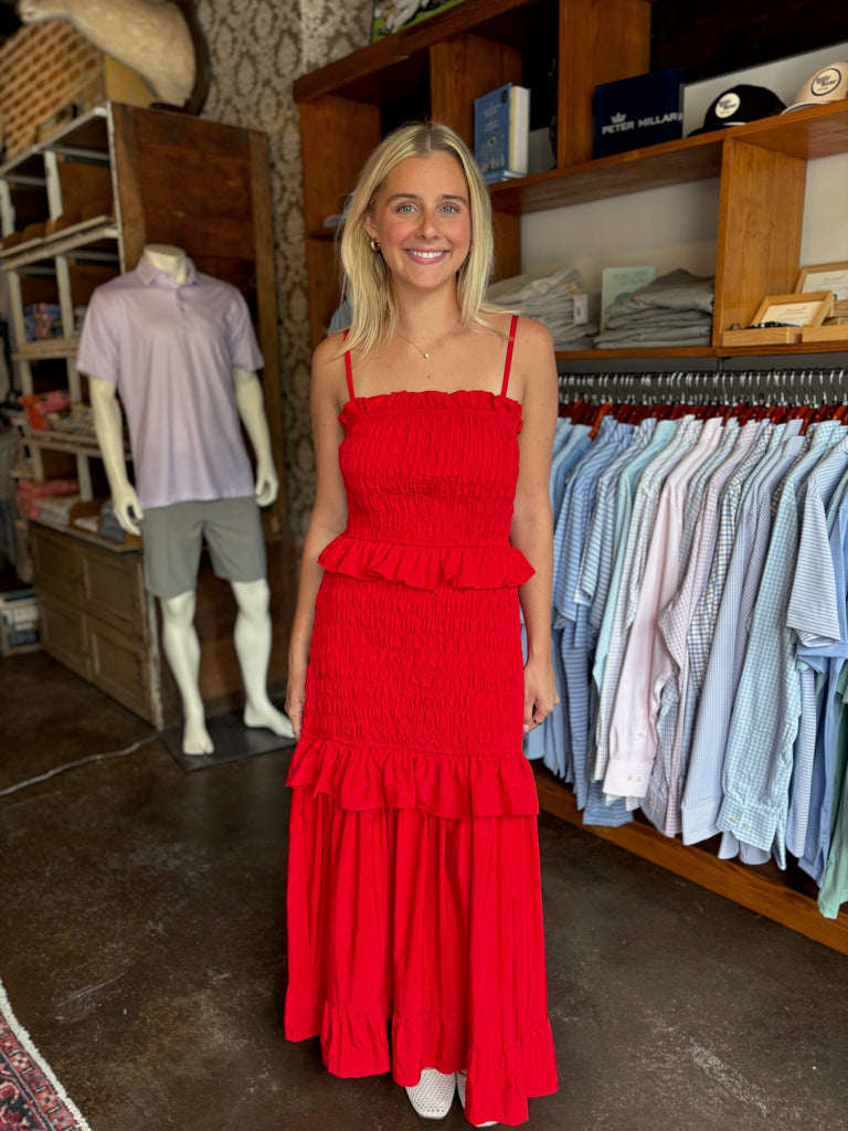 FINAL SALE - Red Smocked Maxi Dress