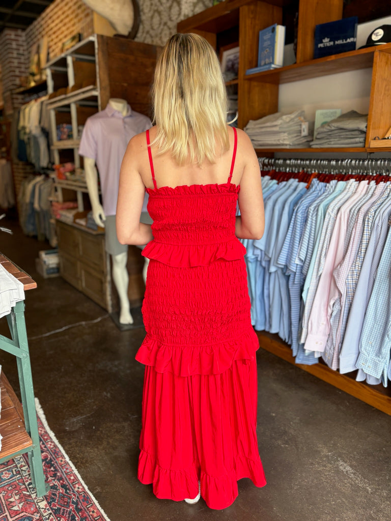 FINAL SALE - Red Smocked Maxi Dress