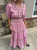 Lisa Puff Sleeve Tiered Dress Pink