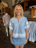 Chambray & White Flower Embroidery Top