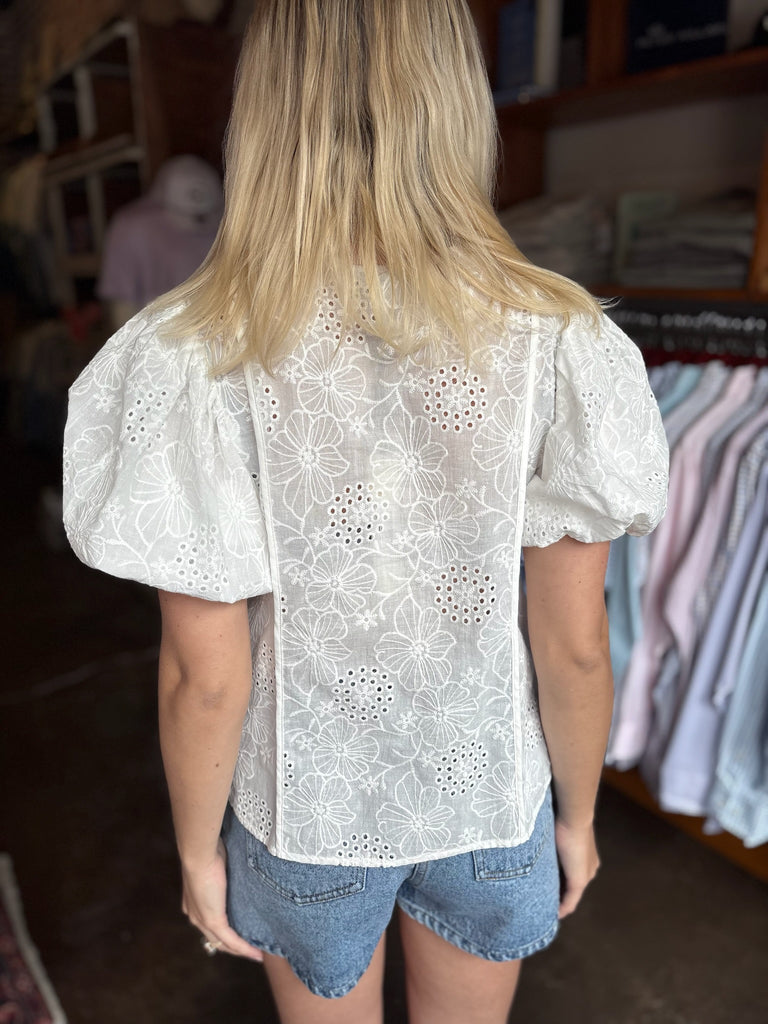 Off White Eyelet Front-Tie Blouse Top