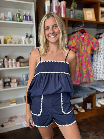 Chambray & White Flower Embroidery Top