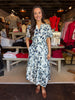 Navy Printed Tiered Midi Dress