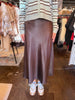 Brown Textured Flared Long Skirt